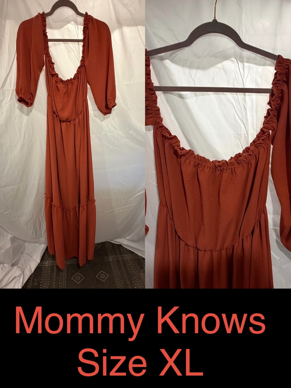 Rust Maxi Dress with Ruffled Scoop Neck